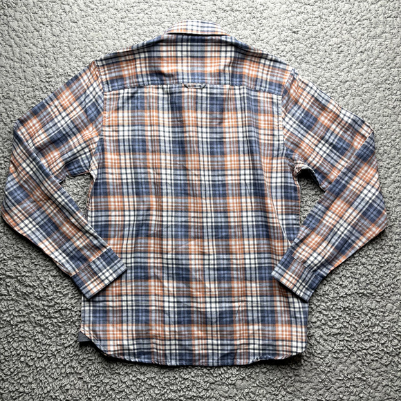 Thread & Cloth Button Down Shirt Mens M Twill Orange Blue Plaid Long Sleeve - Picture 10 of 12